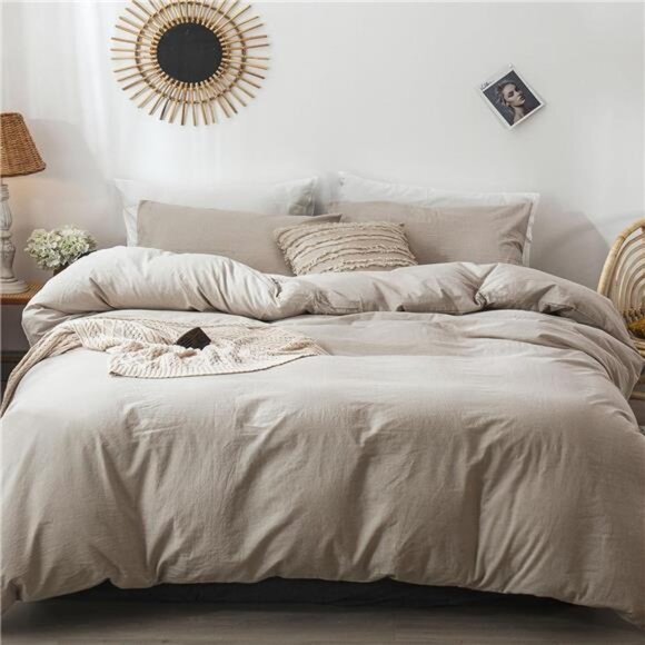 Bedding Duvet Cover Set 100% Washed Cotton Linen Like Textured - Picture 3 of 7